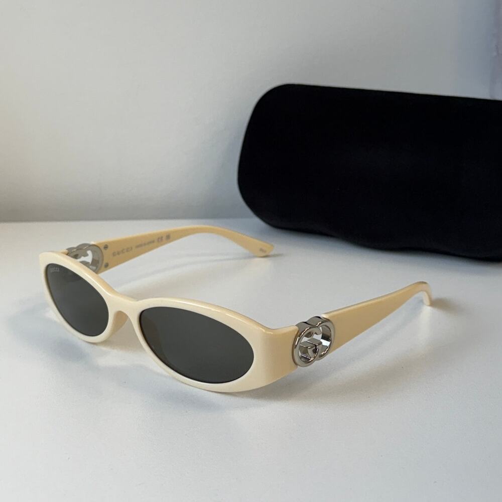 NEW Gucci GG1660S Ivory White Slim Oval Logo Sunglasses
